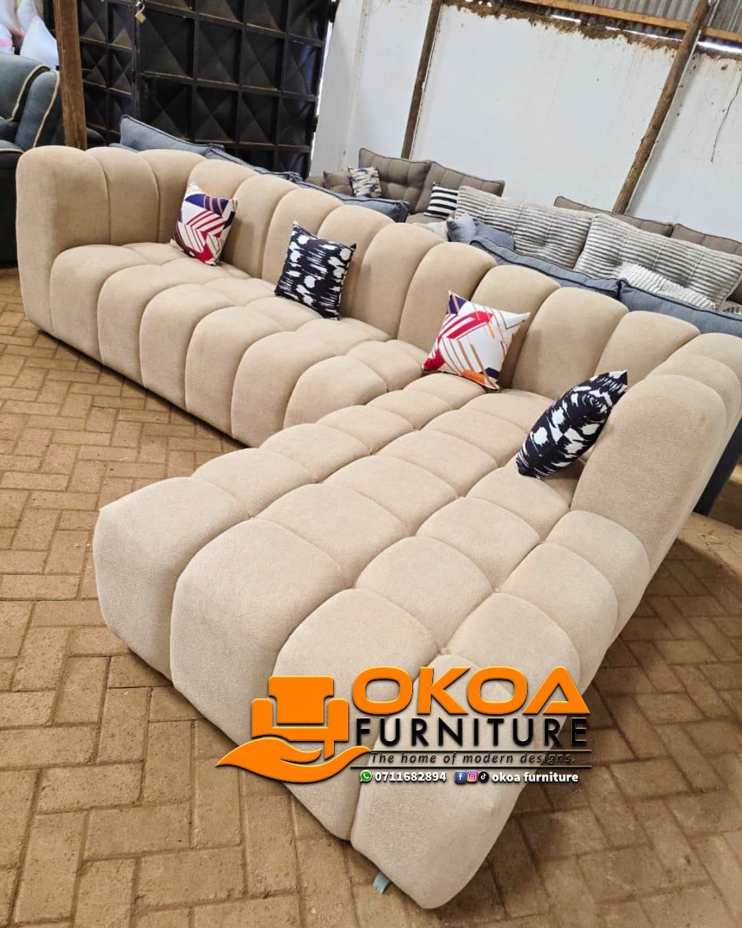 Bubble Design L-Shape Sofa (Beige) — image 1
