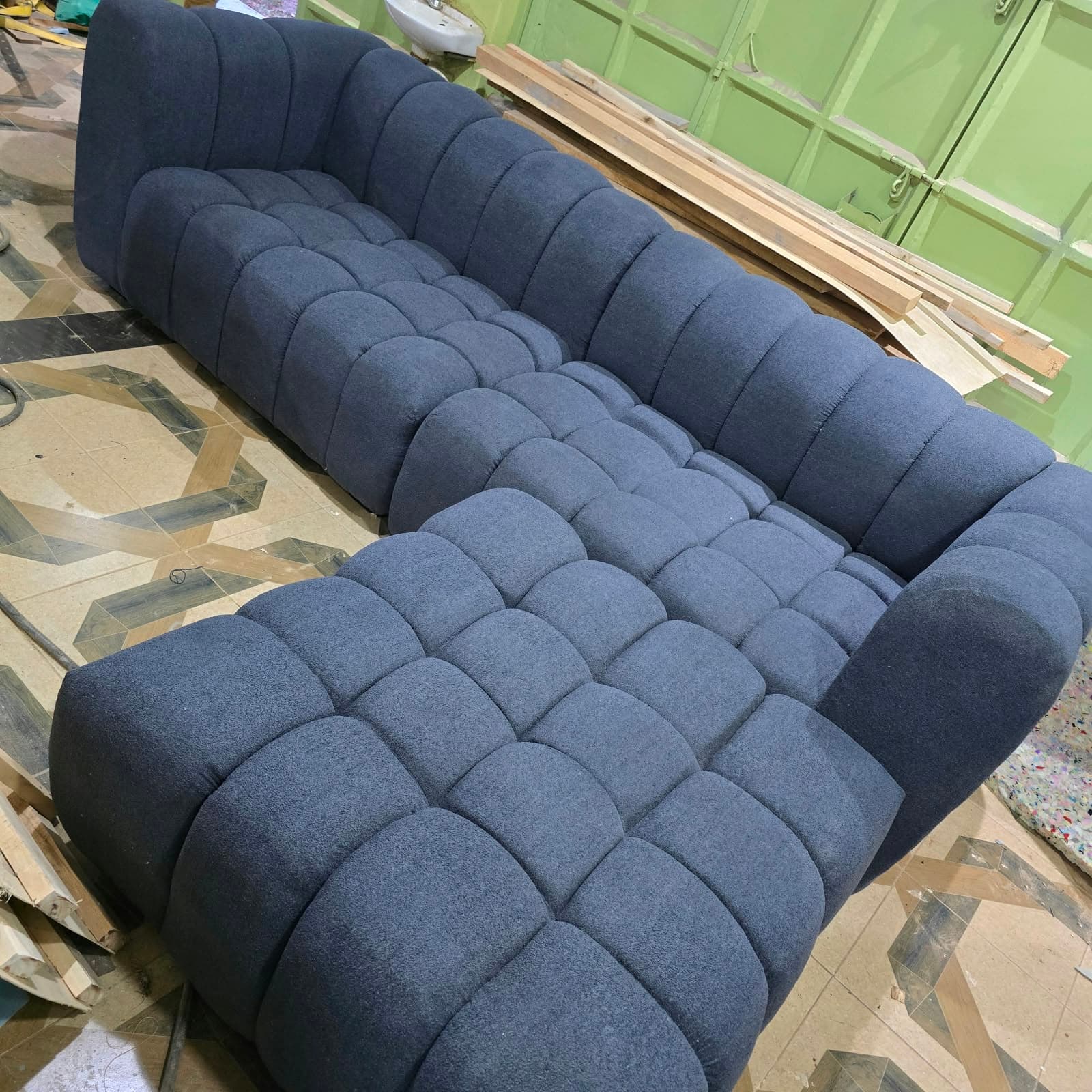 Bubble Design L-Shape Sofa (Navy) — image 1