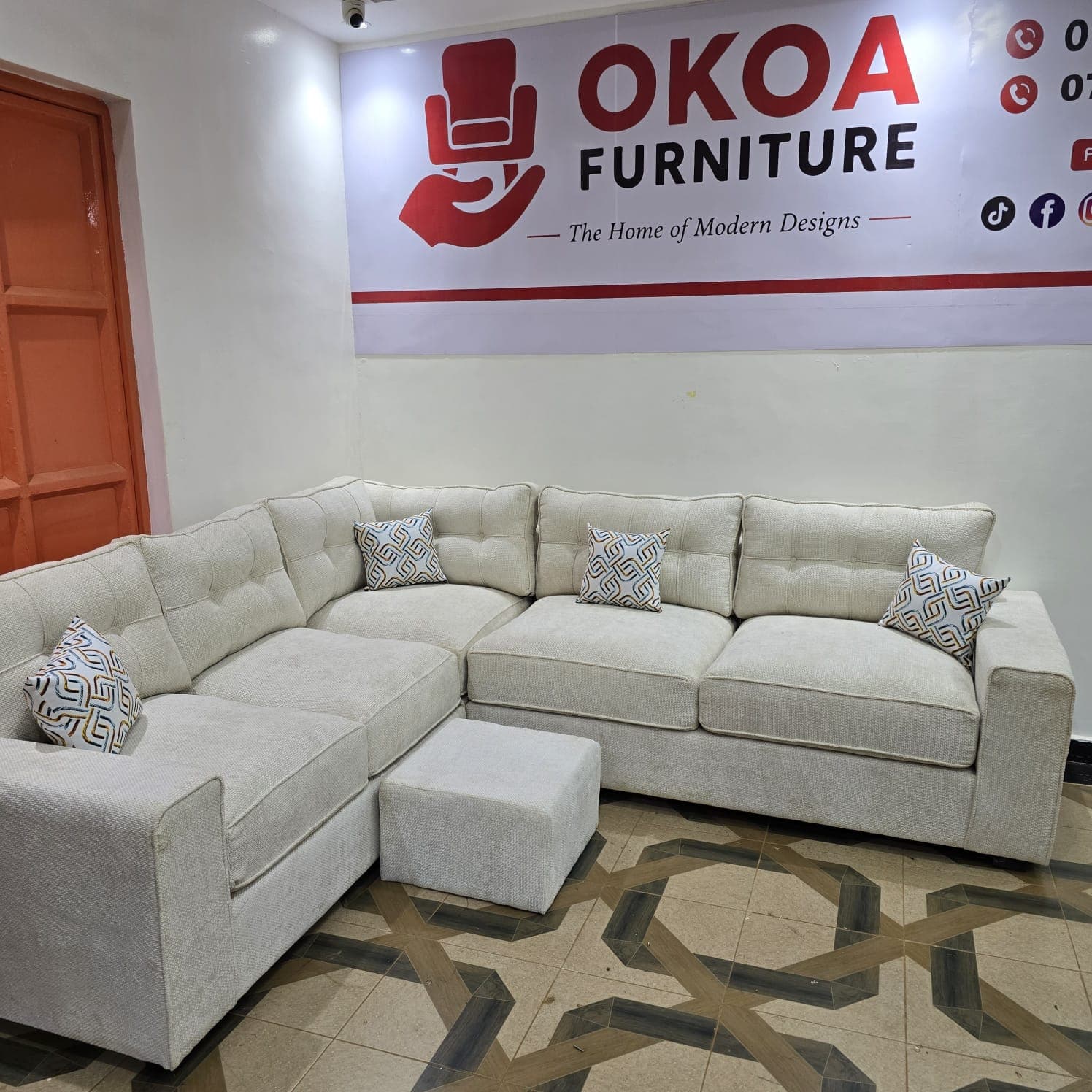 Cream L-Shape Sectional Sofa — image 1