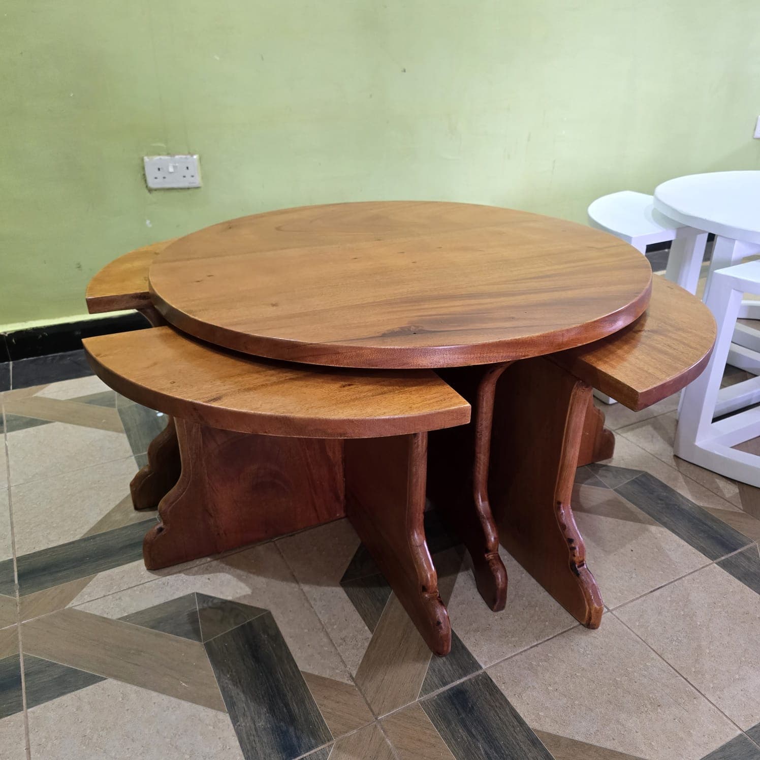 Mahogany Coffee Table with Stools — image 1