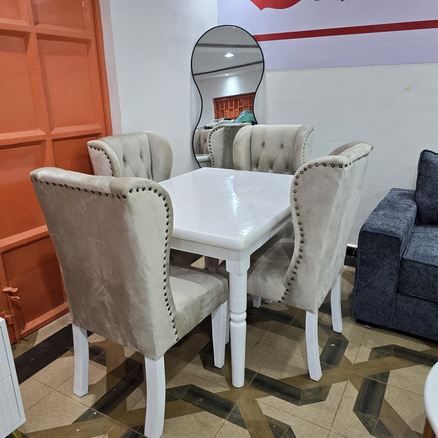 Marble Top Dining Set (White & Cream)