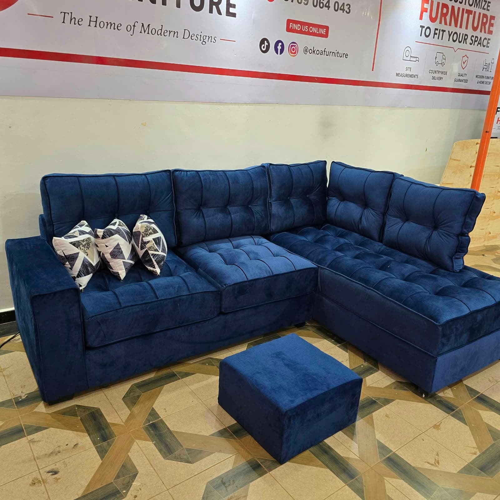 Navy L-Shape Sectional Sofa