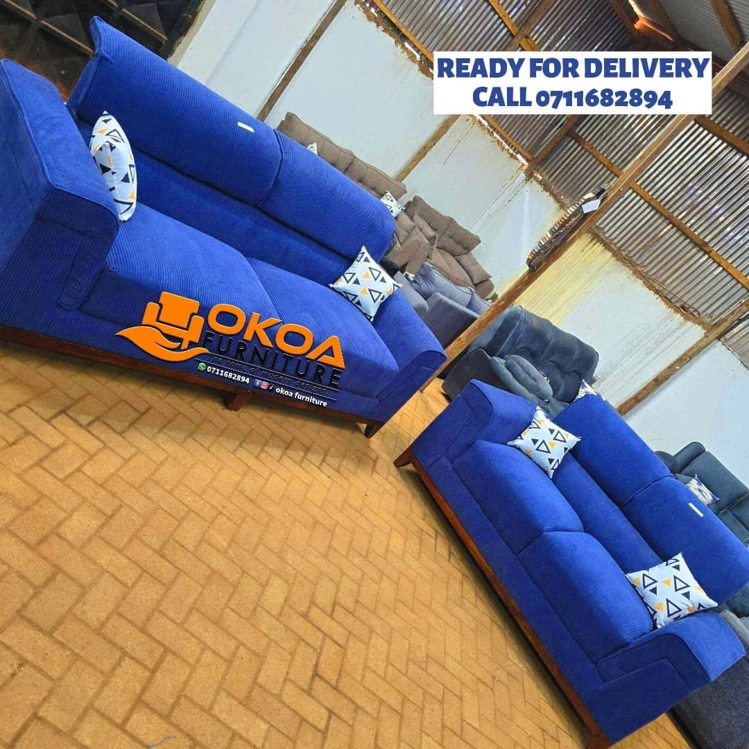 Royal Blue Sofa Set with Wood Base — image 1